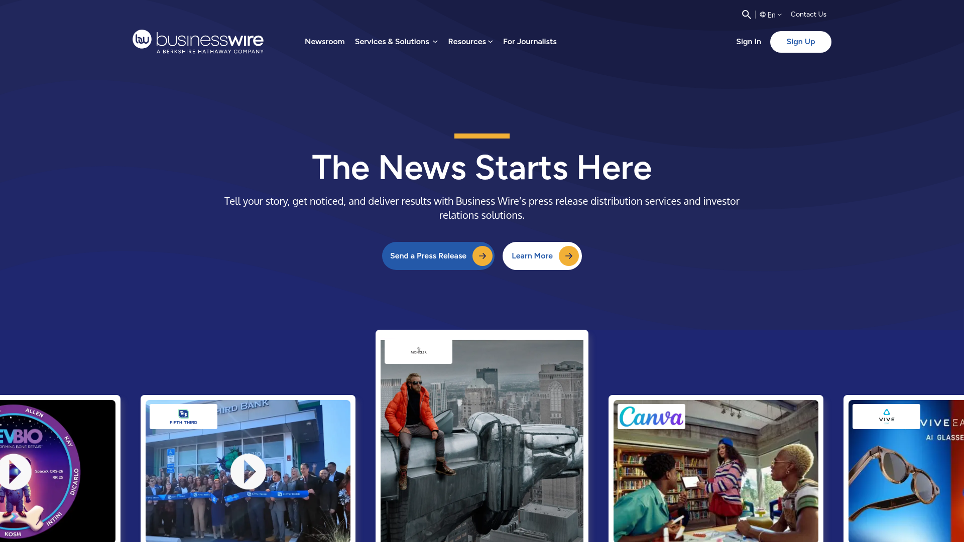 Business Wire homepage