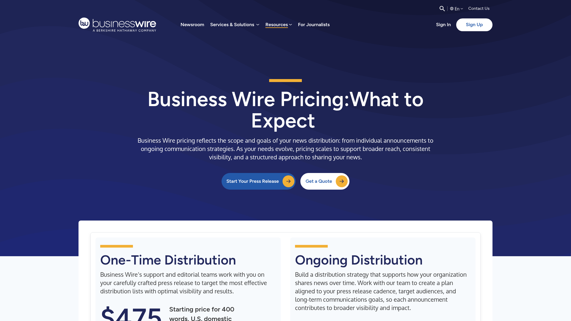 Business Wire — Pricing