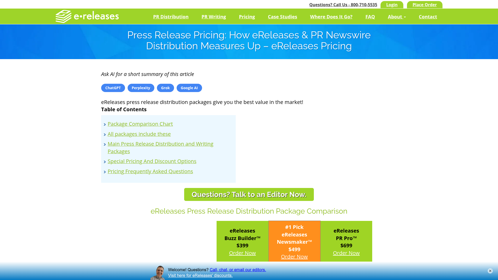 eReleases — Pricing