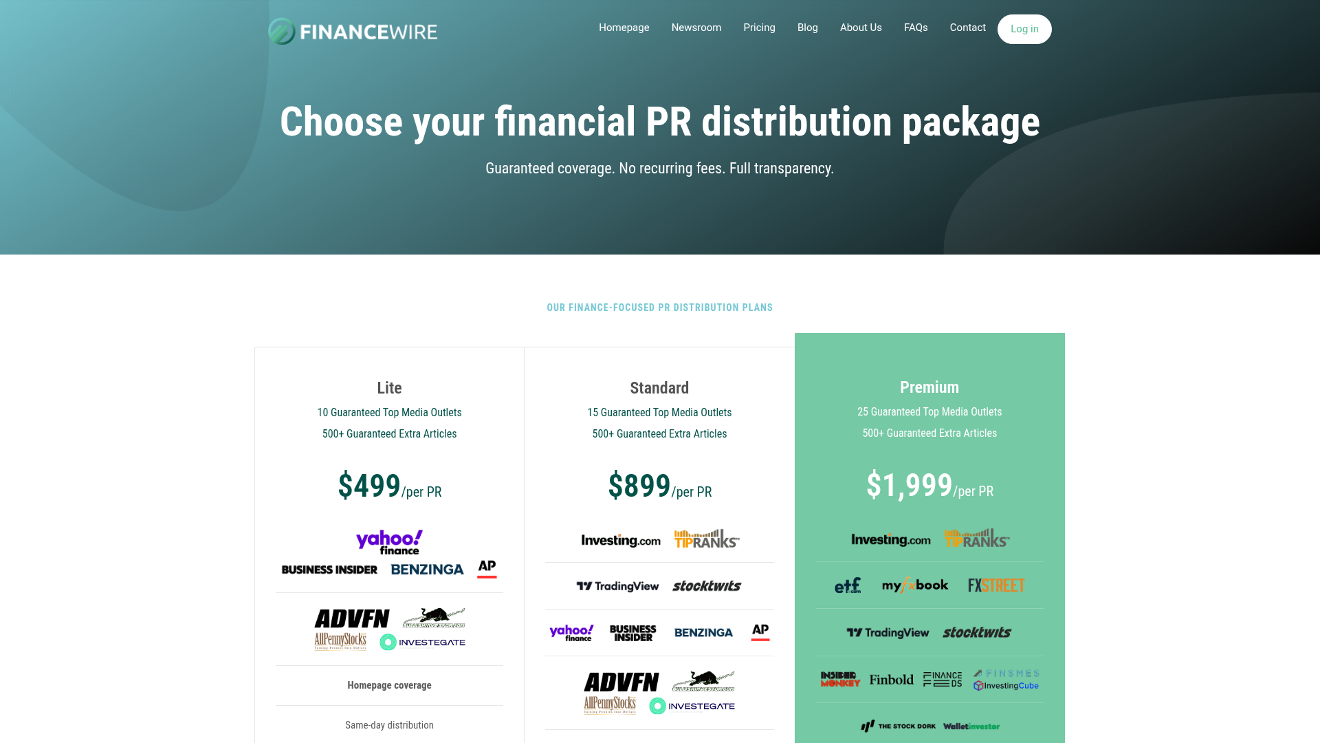 FinanceWire — Pricing