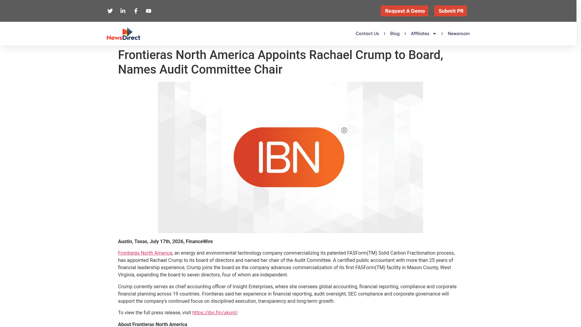 News Direct — Frontieras North America Appoints Rachael Crump 