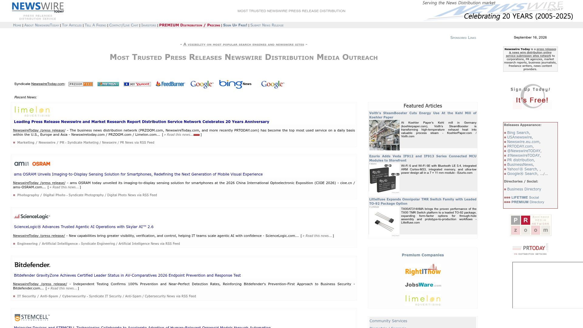 NewswireToday homepage