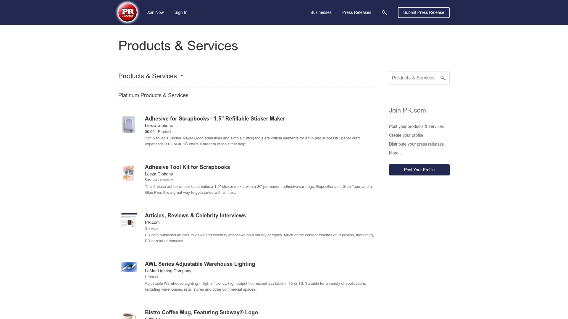 PR.com — Products Services