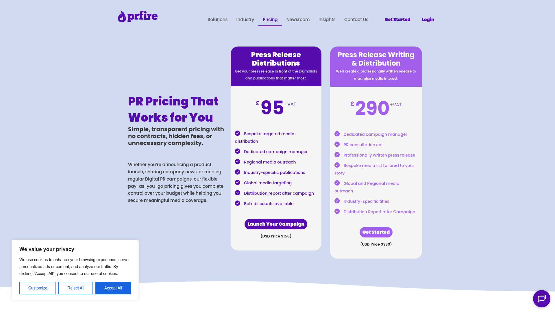 PR Fire — Pricing