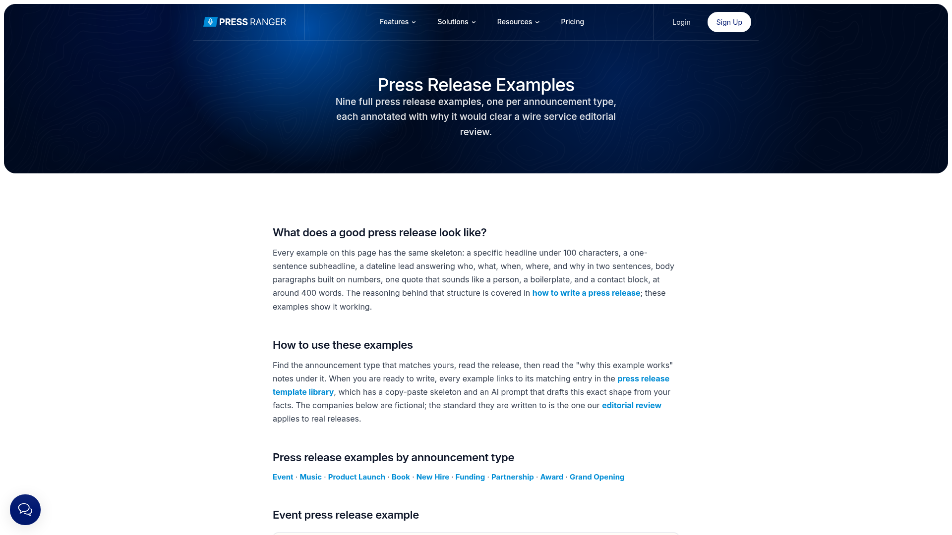 Press Ranger — Press Release Examples