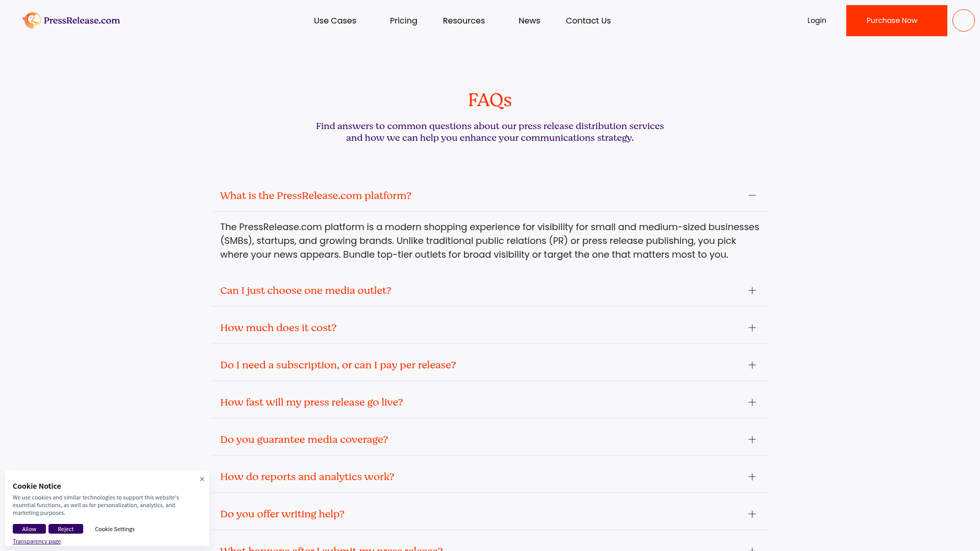 PressRelease.com — Faqs