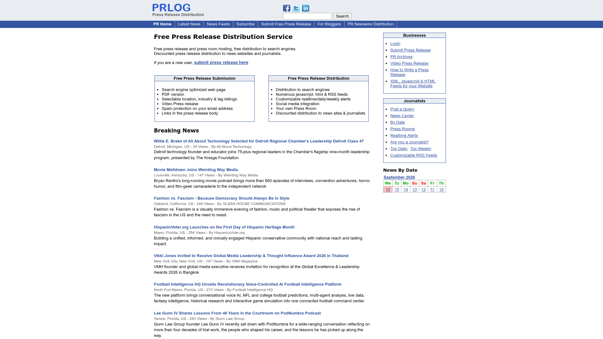 PRLog homepage