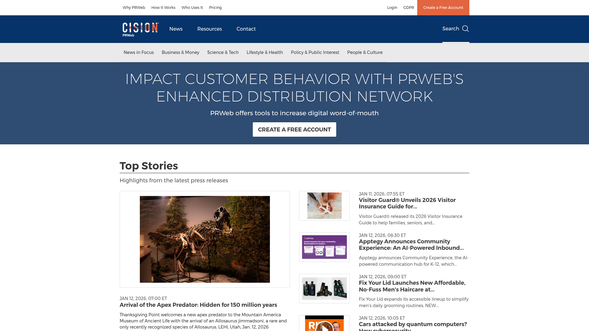 PRWeb homepage
