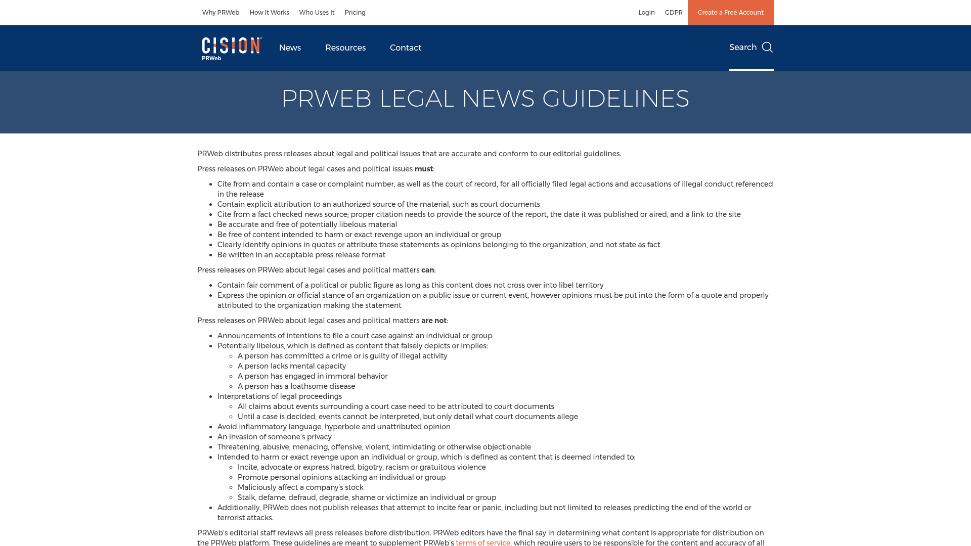 PRWeb — Prweb Legal News Guidelines