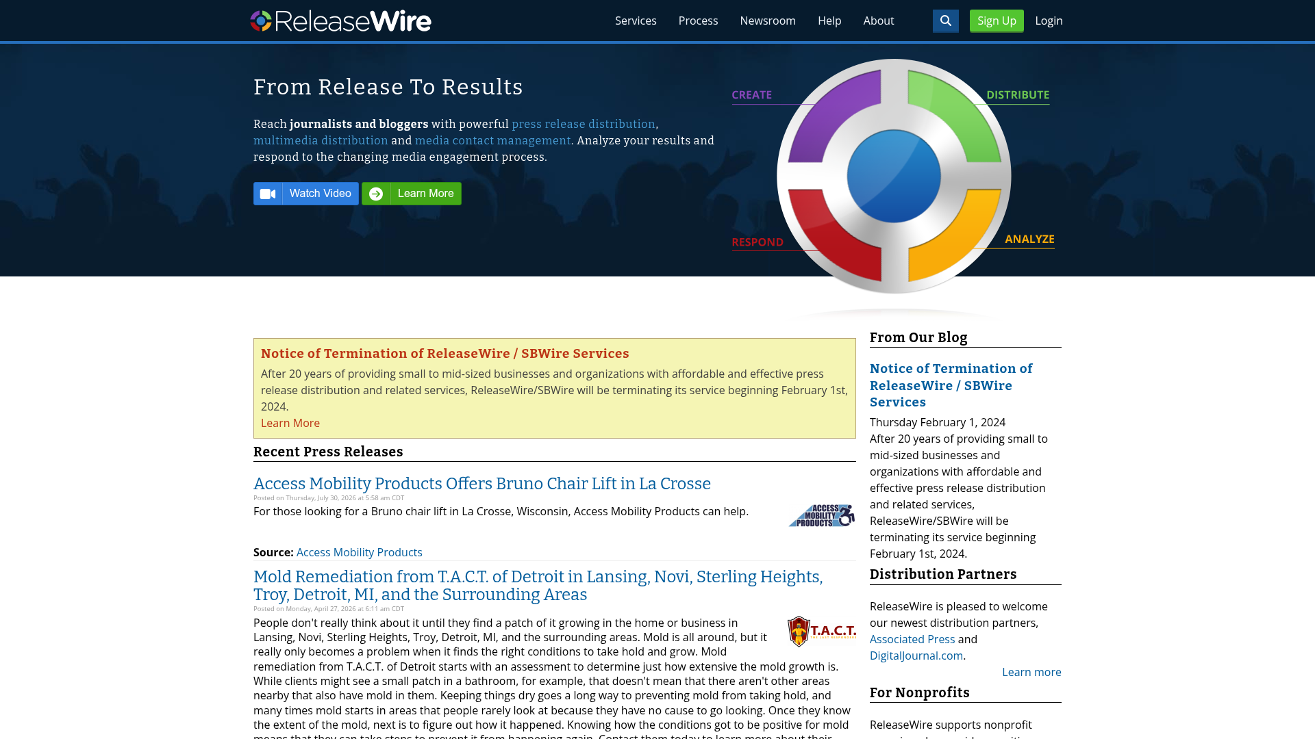ReleaseWire homepage