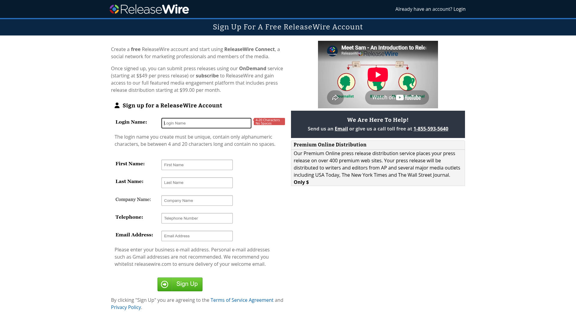 ReleaseWire — Signup